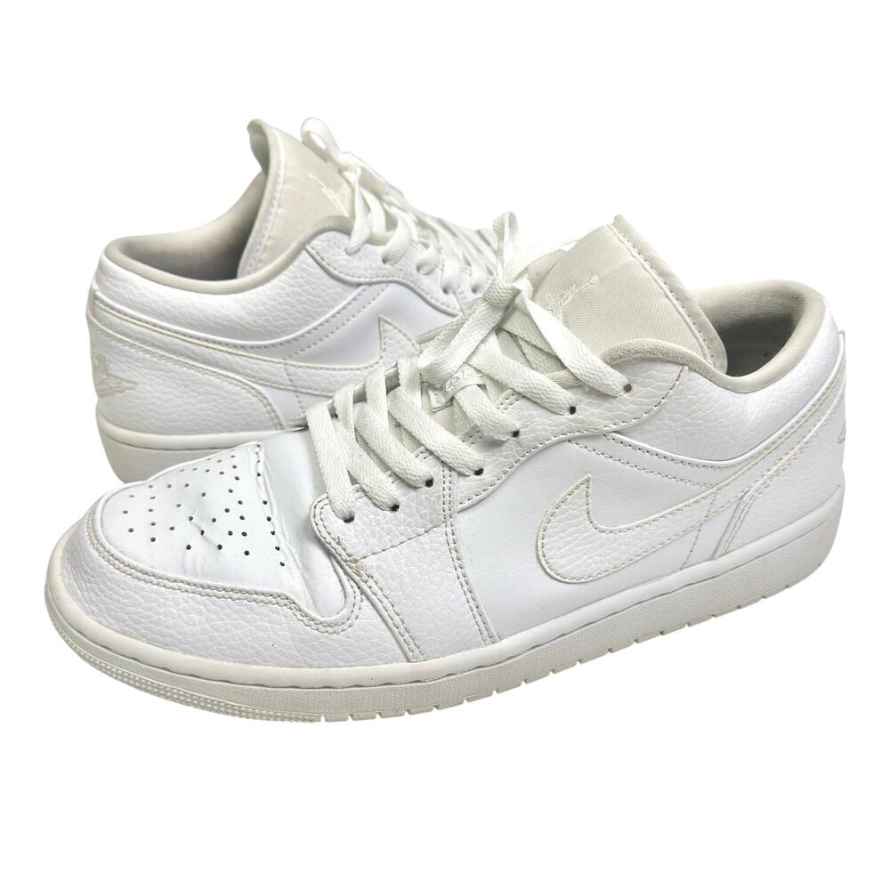 Nike | Men | Air Jordan 1 Low Triple White Leather Sport Casual Sneakers | Sz 9